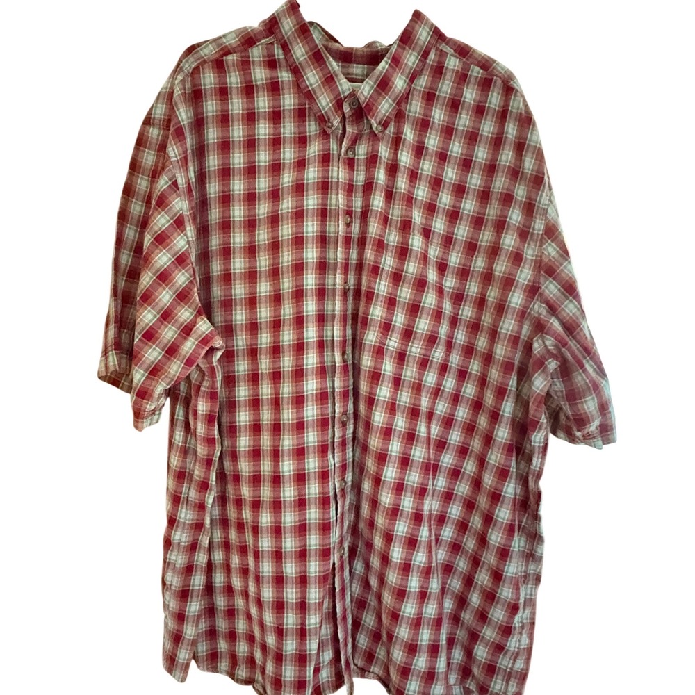 Eddie Bauer Mens 4XL Tall Relaxed Fit Plaid Short Sleeve Button Down Shirt Red